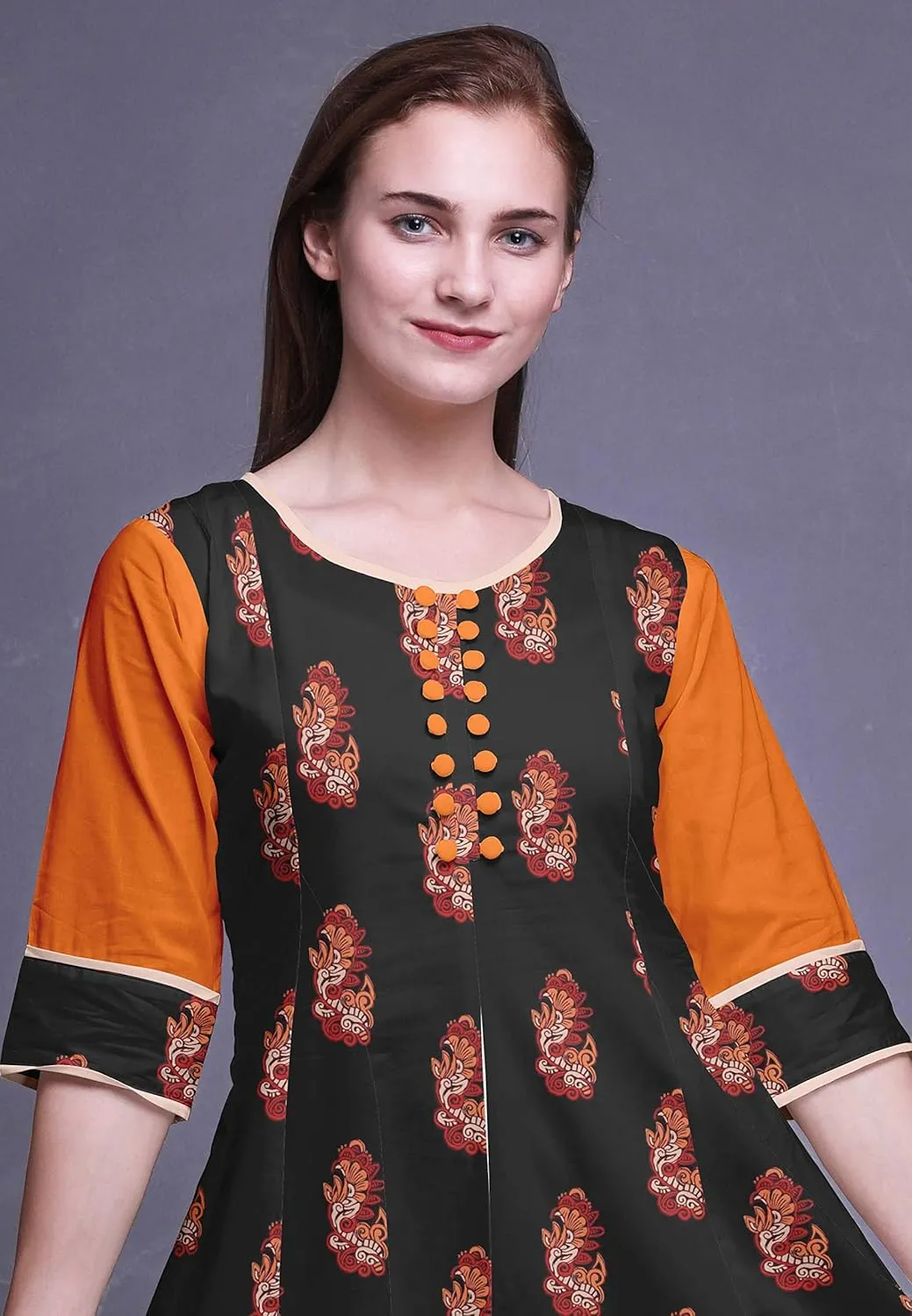 Bimba Print Long Anarkali for Women Indian Kurti Casual Ethnic Tunic