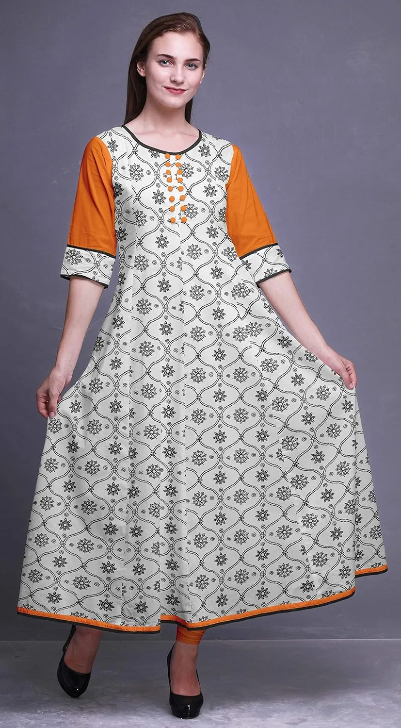 Bimba Print Long Anarkali for Women Indian Kurti Casual Ethnic Tunic