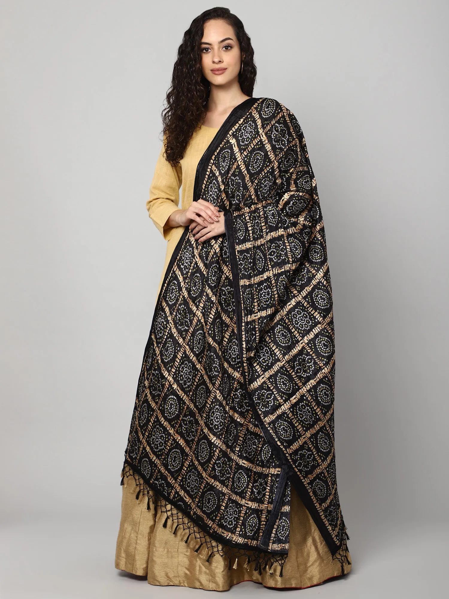 Black Bandhani print dupatta