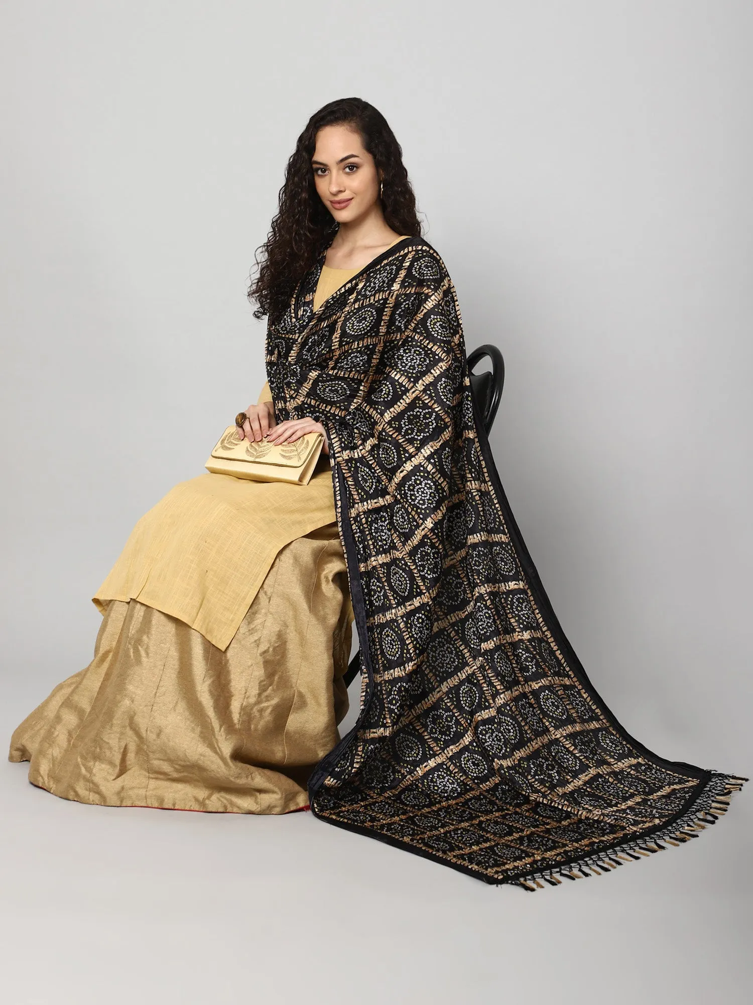 Black Bandhani print dupatta