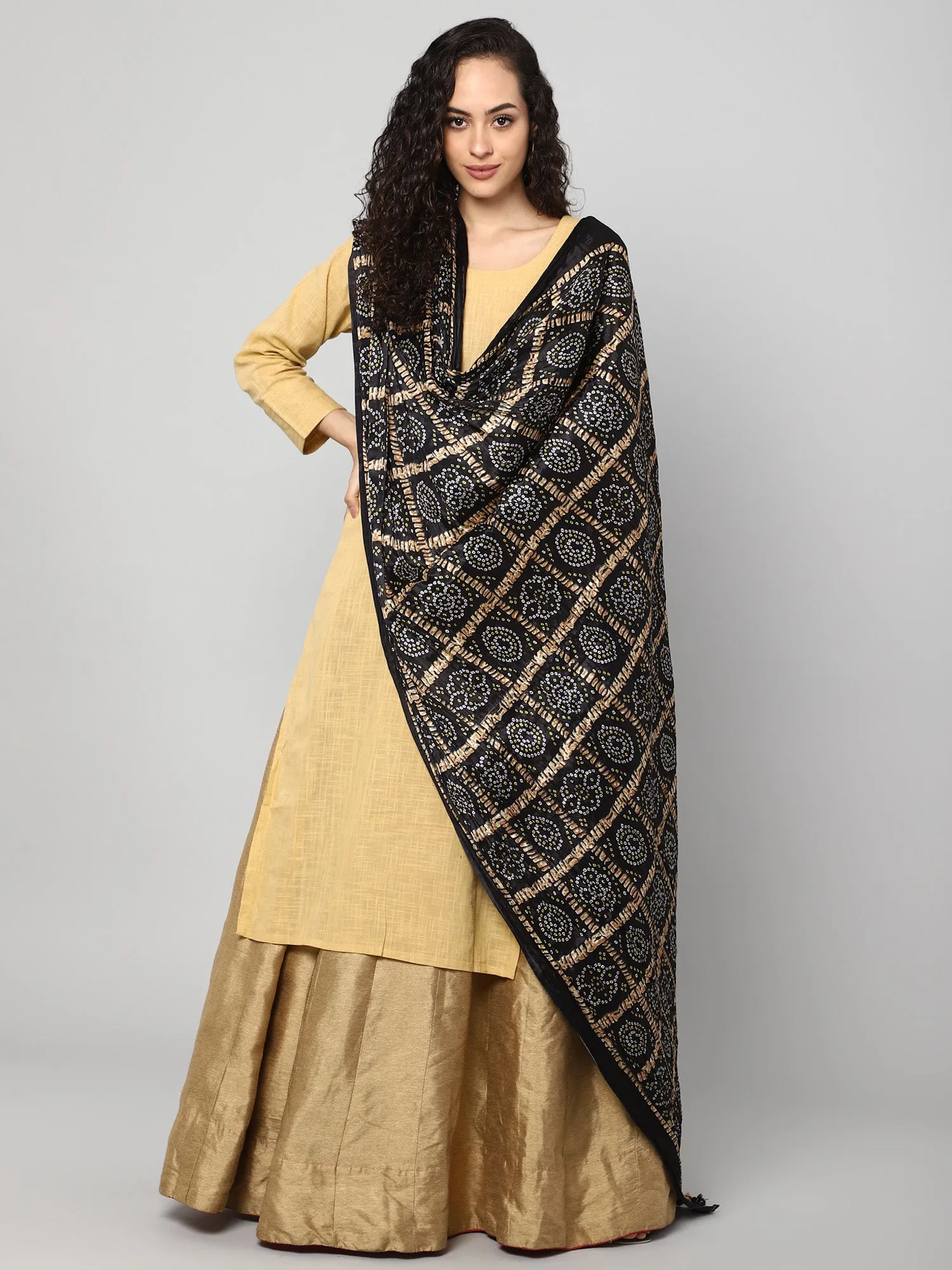 Black Bandhani print dupatta