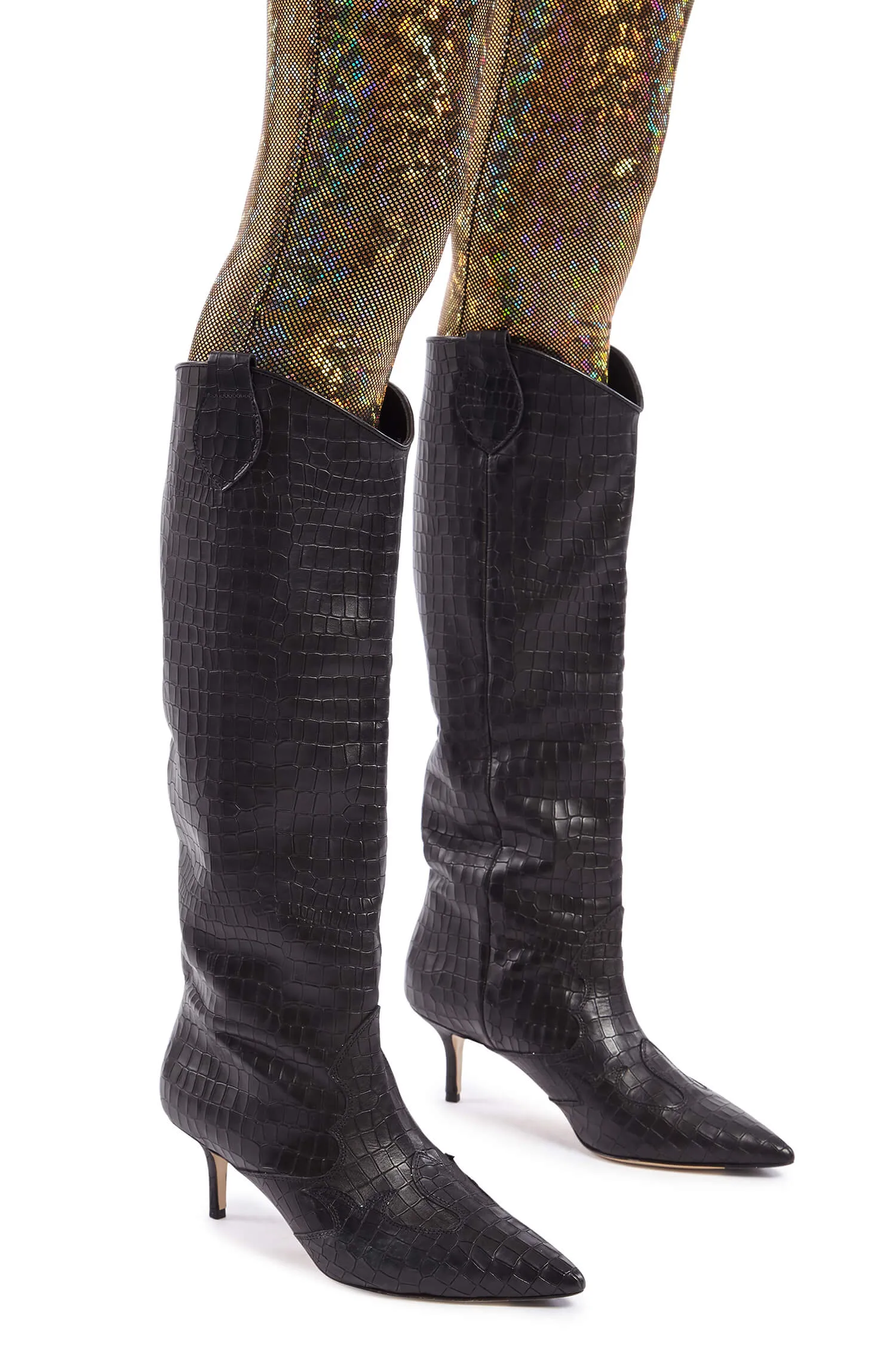 Black Crocodile Heeled Cowboy Boots