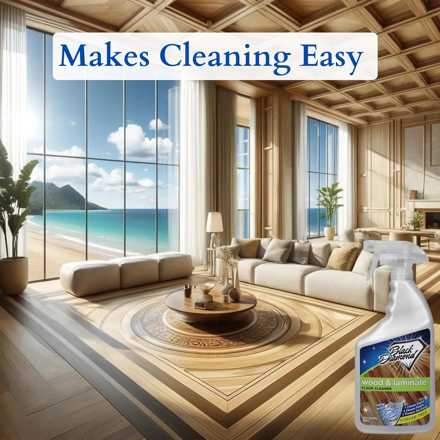 Black Diamond Laminate Floor Cleaner and Hardwood Floor Cleaner Spray - Versatile Solution Safe for Vinyl Floors, Wood Floors, and Engineered Hardwood Floors - 1-Quart.