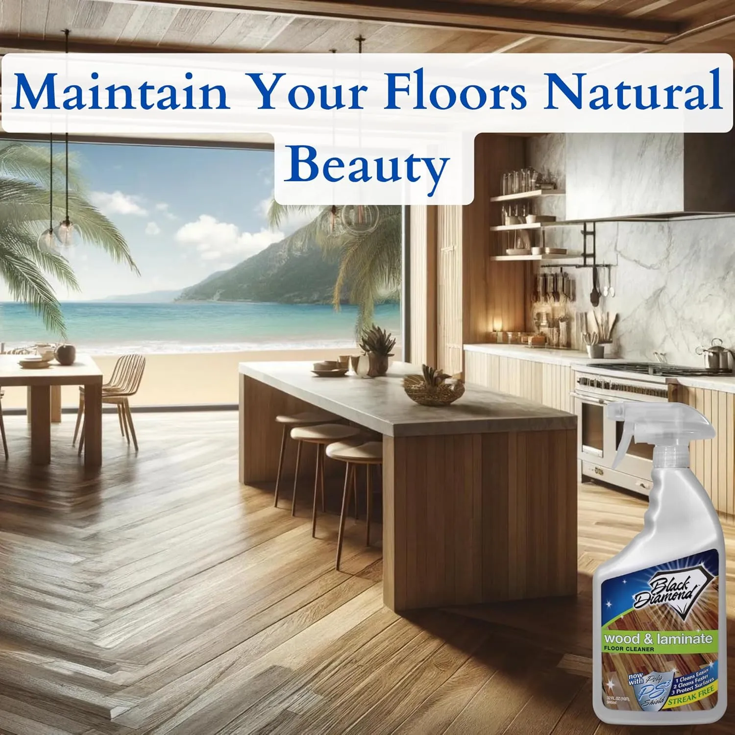 Black Diamond Laminate Floor Cleaner and Hardwood Floor Cleaner Spray - Versatile Solution Safe for Vinyl Floors, Wood Floors, and Engineered Hardwood Floors - 1-Quart.