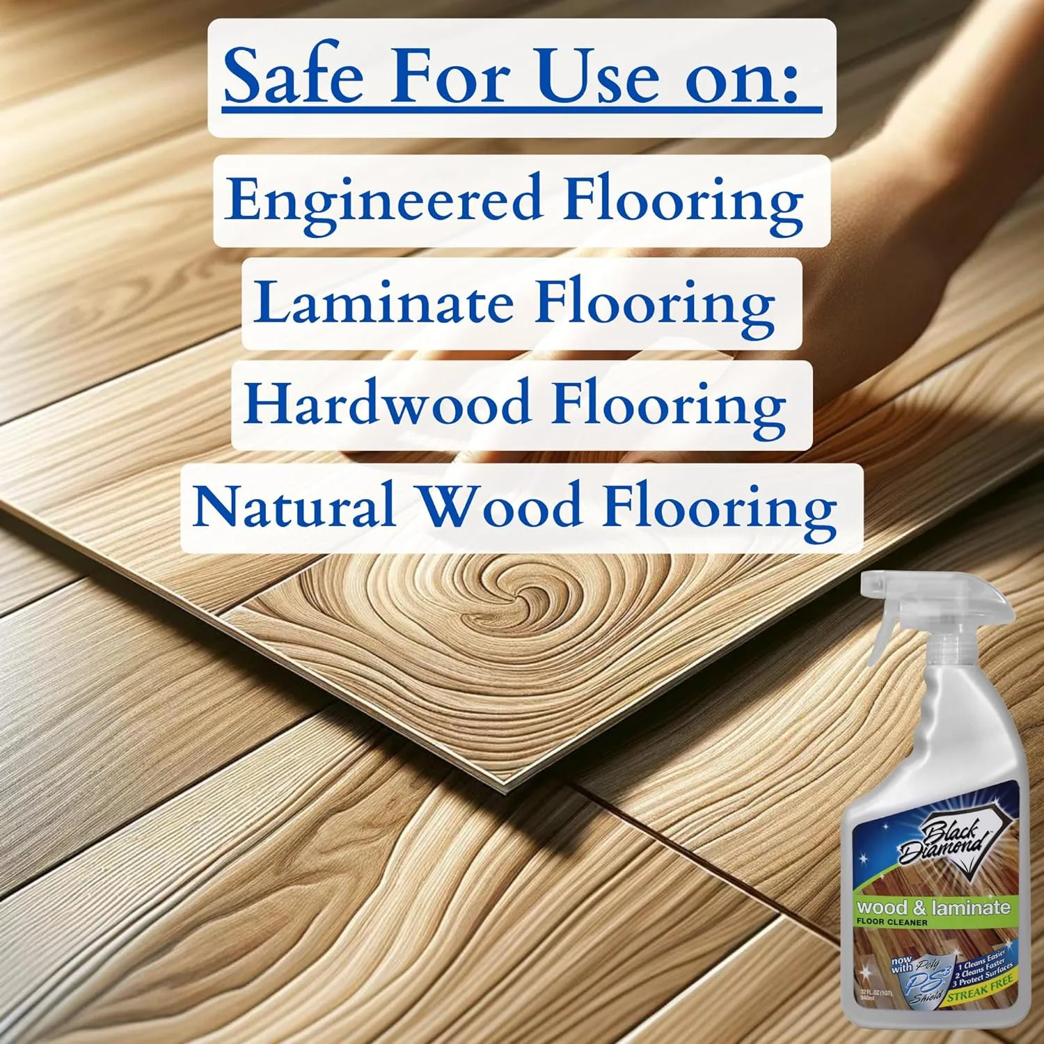 Black Diamond Laminate Floor Cleaner and Hardwood Floor Cleaner Spray - Versatile Solution Safe for Vinyl Floors, Wood Floors, and Engineered Hardwood Floors - 1-Quart.