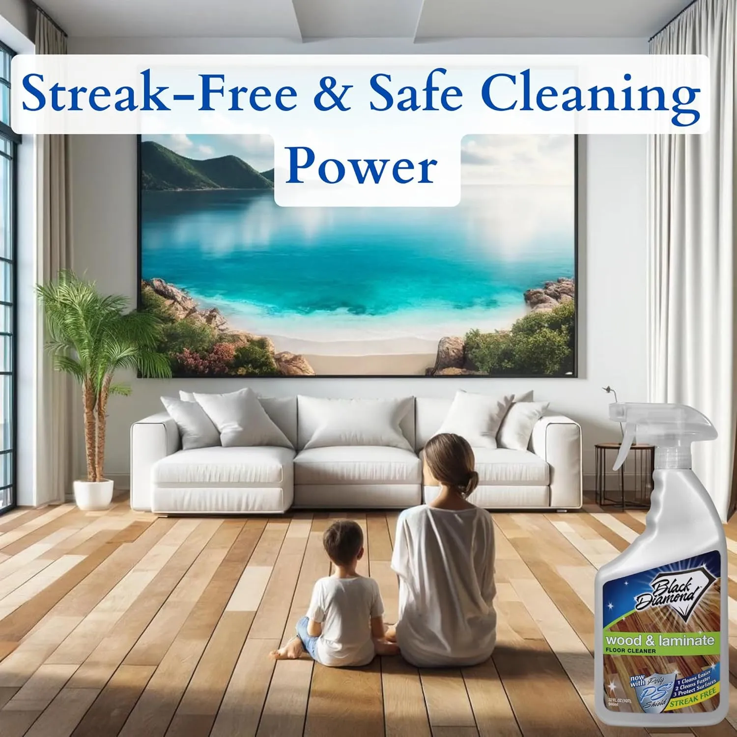Black Diamond Laminate Floor Cleaner and Hardwood Floor Cleaner Spray - Versatile Solution Safe for Vinyl Floors, Wood Floors, and Engineered Hardwood Floors - 1-Quart.