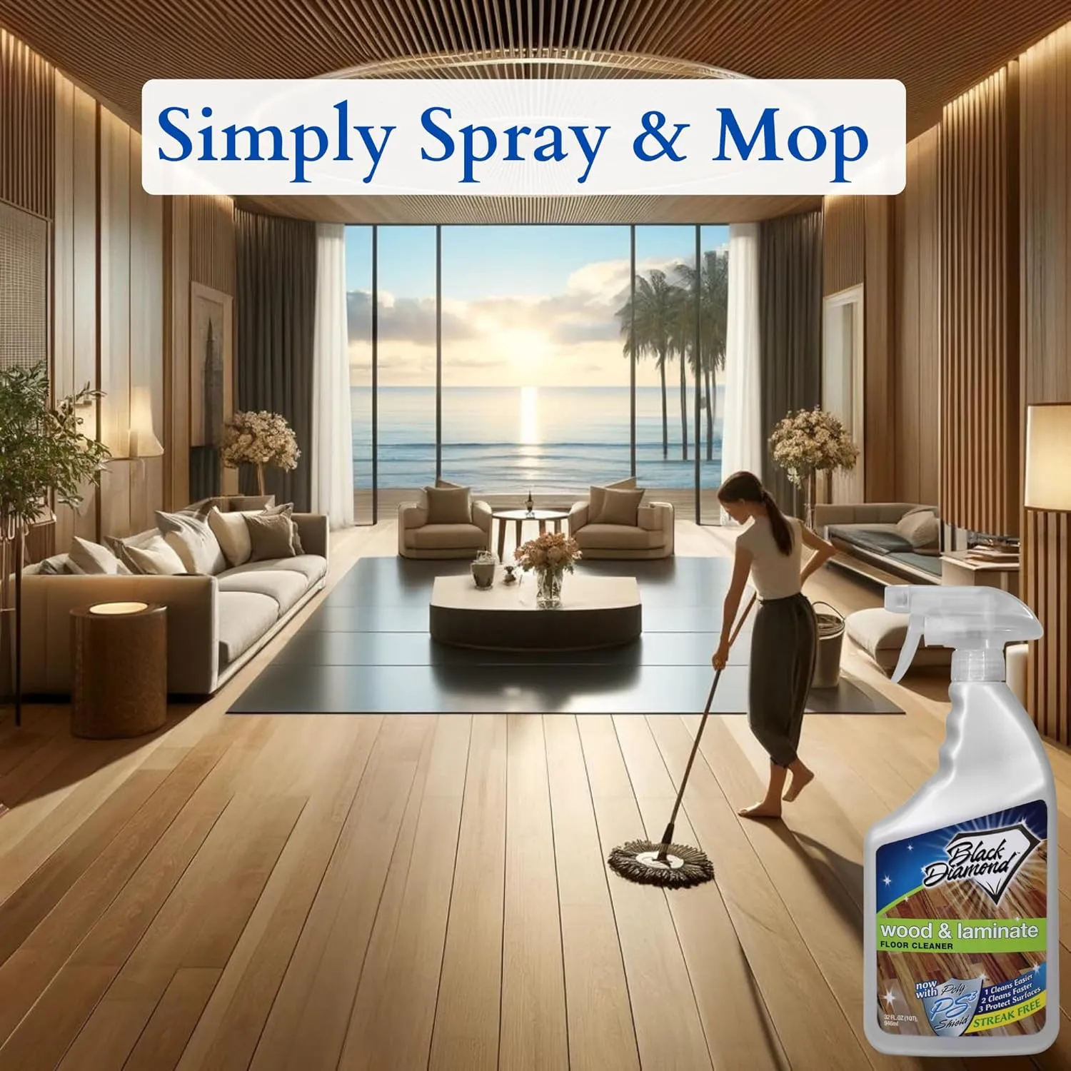 Black Diamond Laminate Floor Cleaner and Hardwood Floor Cleaner Spray - Versatile Solution Safe for Vinyl Floors, Wood Floors, and Engineered Hardwood Floors - 1-Quart.