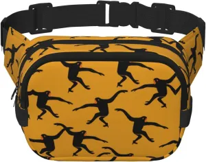 Black Gibbon Monkey Print Unisex Square Double Layer Waist Bag Trendy Crossbody Fanny Pack Travel Workouts