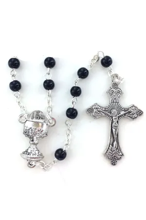 Black Glass Rosary - WOSR4013BKJC