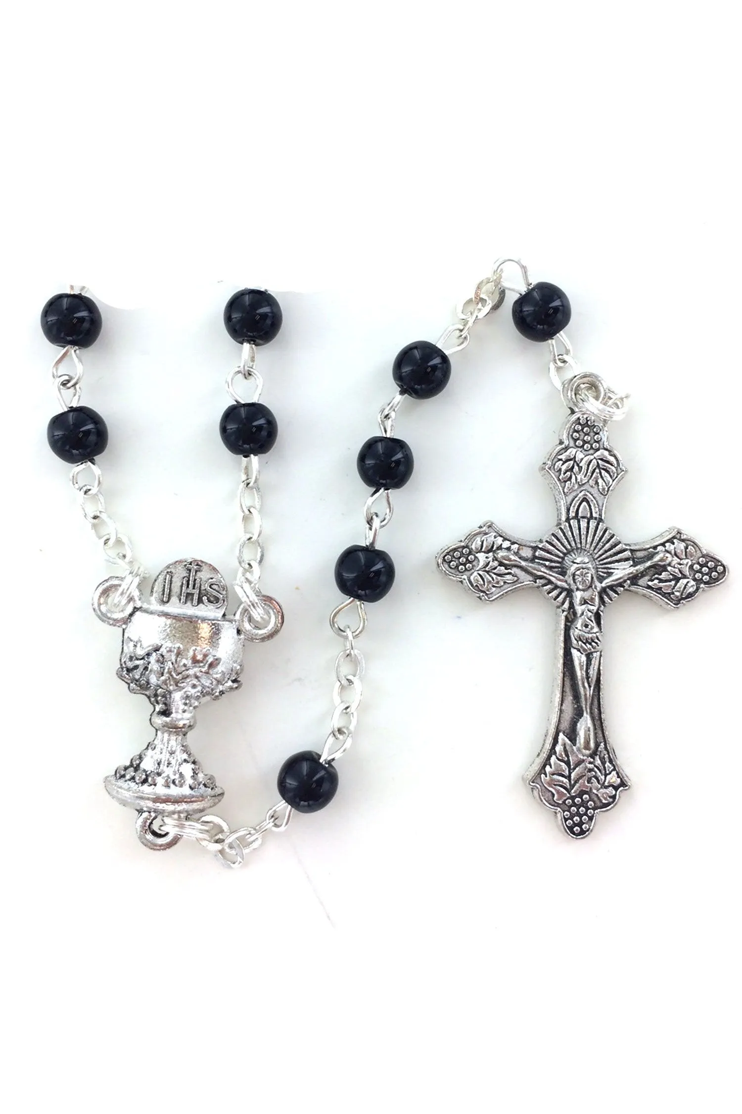 Black Glass Rosary - WOSR4013BKJC