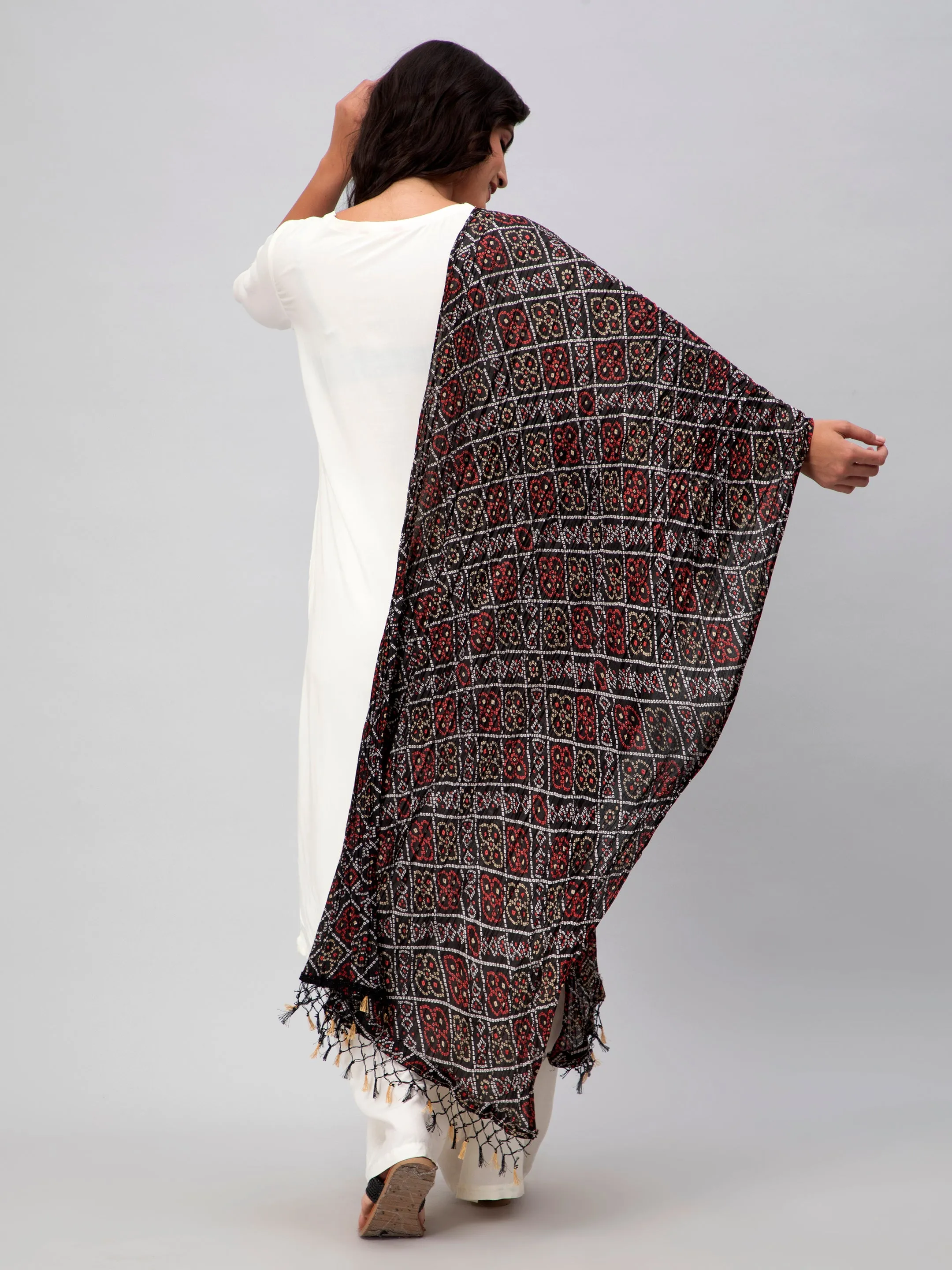 Black Printed Silk Blend Dupatta