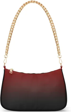 Black Red Gradient Shoulder Bag for Women Fabric Crescent Handbag with Zipper Chain Clutch Purses