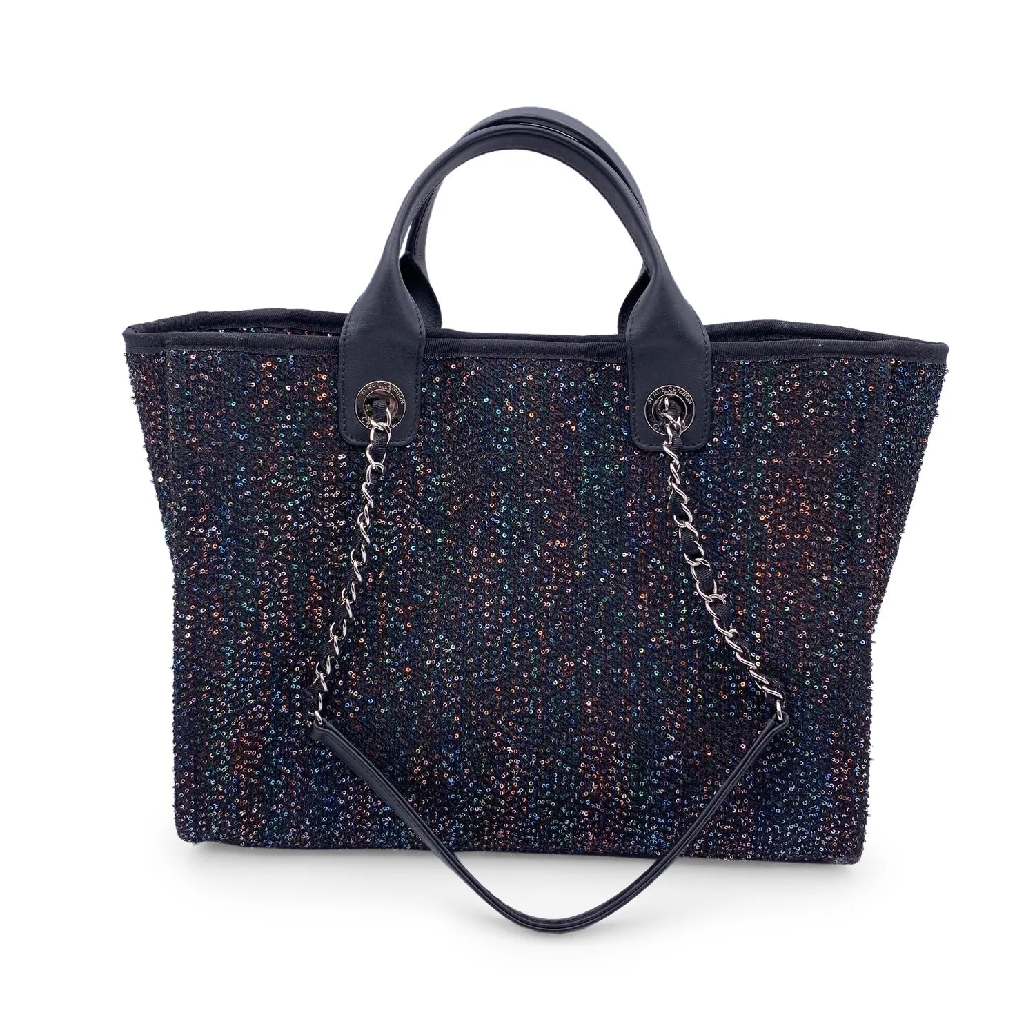 Black Tote Top Going fast Privacy-focused Sparkle Deauville Medium Sequin Bag Canvas Quality Chanel