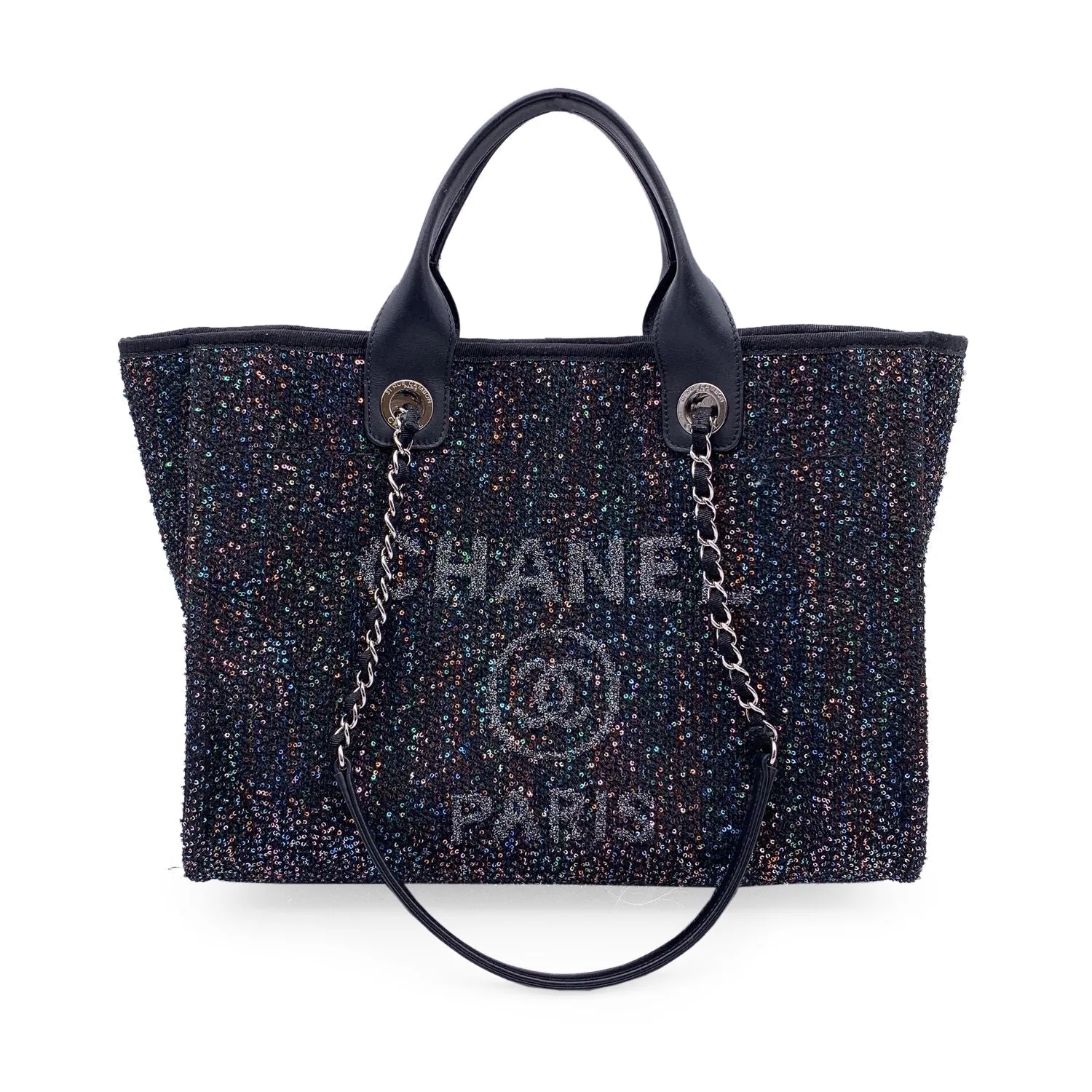 Black Tote Top Going fast Privacy-focused Sparkle Deauville Medium Sequin Bag Canvas Quality Chanel