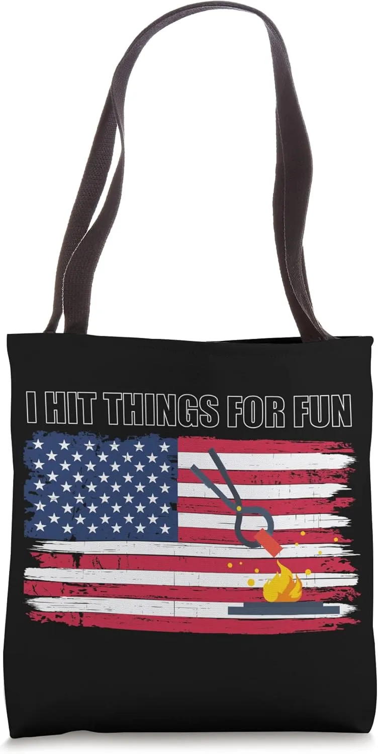 Blacksmith with Anvil US Flag Patriotic Tote Bag