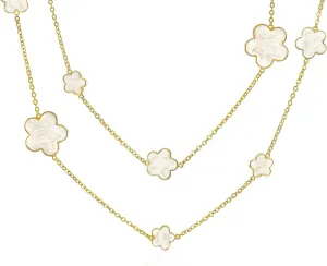 Bling Jewelry Fashion Off White Black Pink Enamel Large & Small Flower Long Silver Tone Gold Plated Station Chain Wrap Layer Clover Necklace For Women 40 Inch