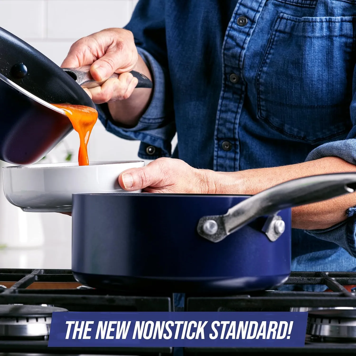 Blue Diamond Cookware 1QT and 2QT Saucepan Set, Diamond Infused Ceramic Nonstick, PFAS and PFOA-Free, Dishwasher Safe, Oven Safe, Durable, Versatile, Easy Clean, Even Heating, Blue