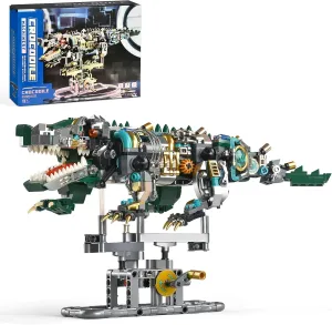 BNG Mechanical Crocodile Building Set, Jurassic Animal Toys with Display Stand and Light, STEM Creative Dinosaur Alligator Building Block Toys, STEM Creative Gift for Adults Kids Boys 12 (996 PCS)