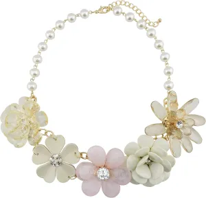 Bocar 5 Flower Braided Crystal Statement Chunky Necklace Bib Collar Flower Pearl Jewelry for Women