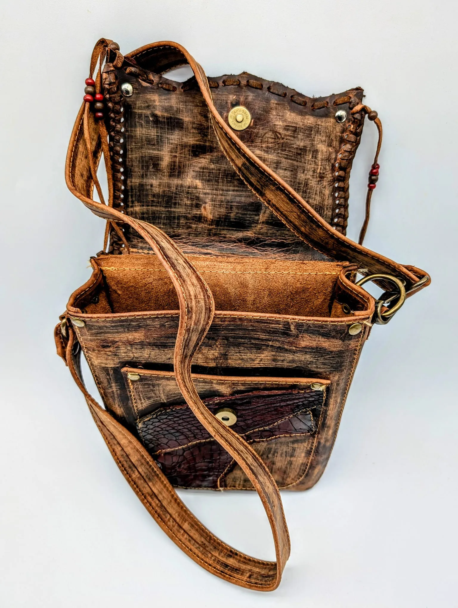 Bohemian Alligator Hornback Leather Hip Bag with Beaded Tassels