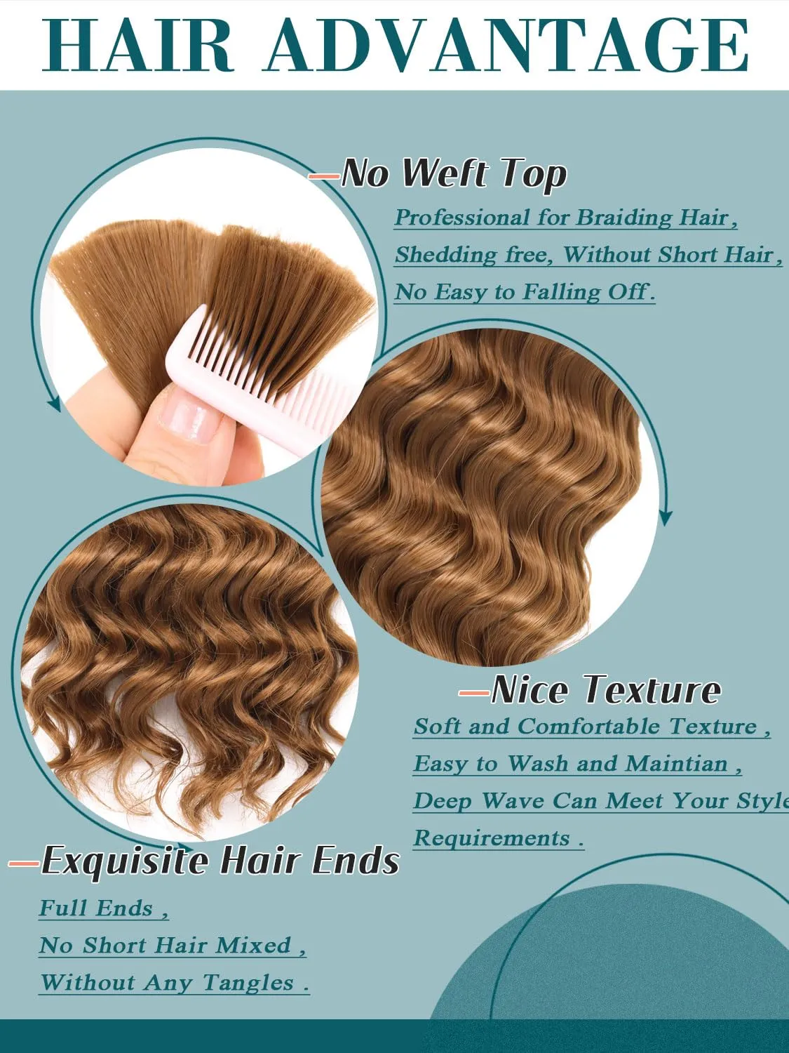 Bohemian Braiding Hair Brown Deep Wave Bulk Hair for Braiding No Weft Hair Curls for Boho Braids Wet and Wavy Curly Bundles for Braiding Hair Extensions 2 Bundle 200g 18 Inch Water Wave, Brown 30