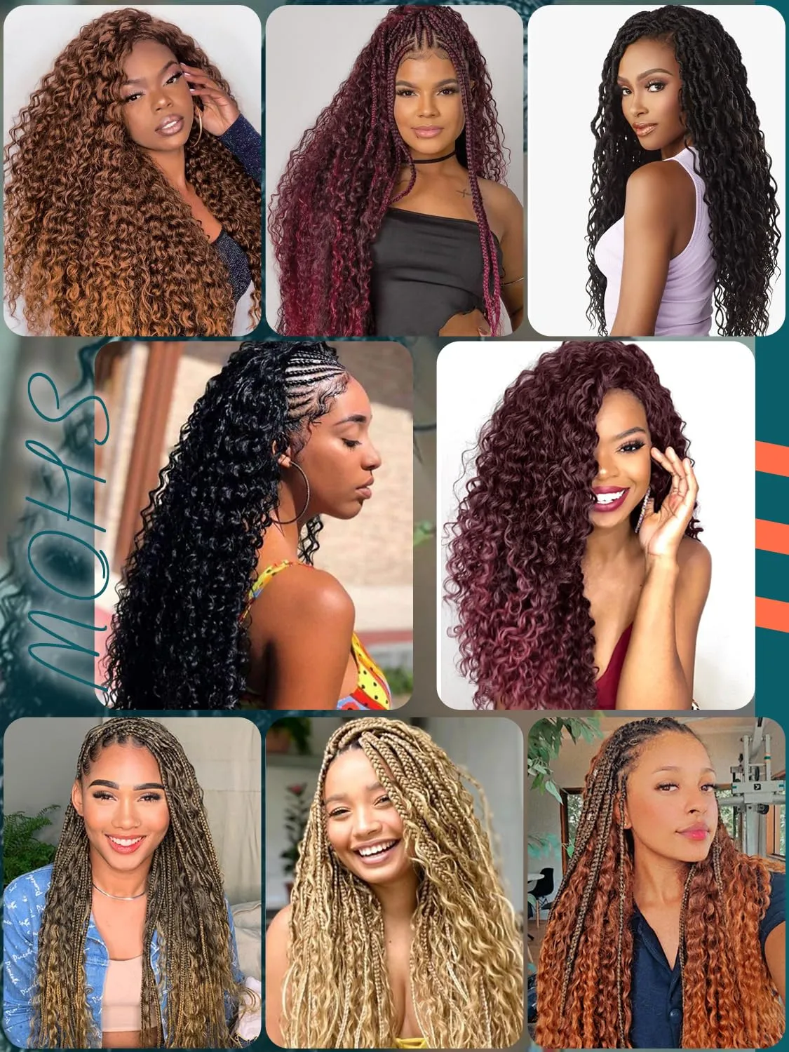 Bohemian Braiding Hair Brown Deep Wave Bulk Hair for Braiding No Weft Hair Curls for Boho Braids Wet and Wavy Curly Bundles for Braiding Hair Extensions 2 Bundle 200g 18 Inch Water Wave, Brown 30