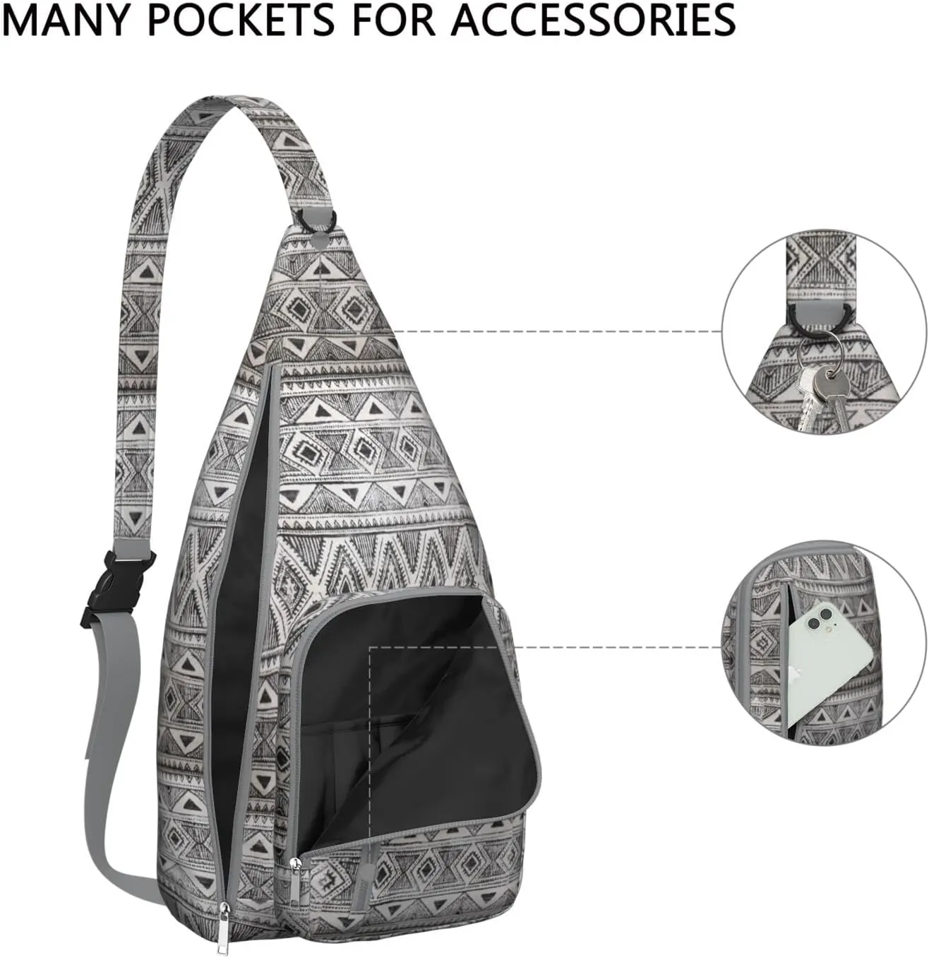 Bohemian Crossbody Bag Daypack for Women Men Lightweight Vintage Tribal Waterproof Sling Bag Backpack Hiking Cycling Sports