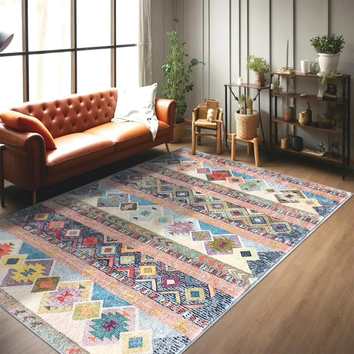 Bohemian Rhapsody: Stain-Resistant & Machine-Washable Area Rug with Vibrant Moroccan Mosaic (48" x 71")