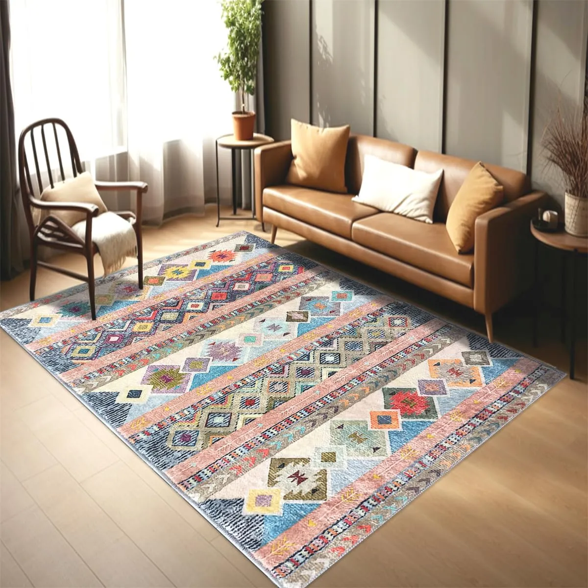 Bohemian Rhapsody: Stain-Resistant & Machine-Washable Area Rug with Vibrant Moroccan Mosaic (48" x 71")
