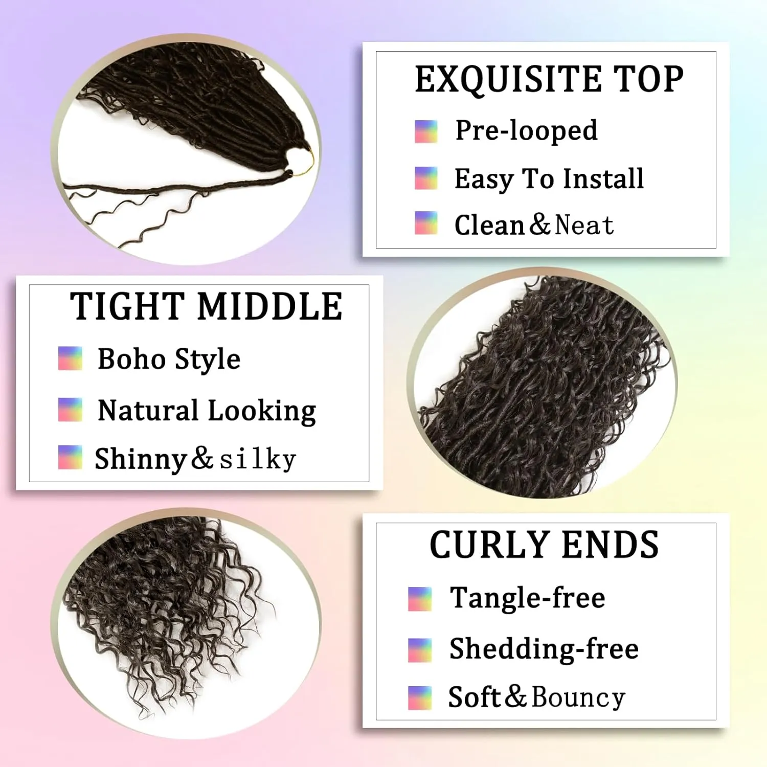 Boho Faux Locs Crochet Hair 24 Inch Goddess Locs 8 Packs Boho Soft Locs Crochet Hair with Curly Ends Pre-looped Long Bohemian River Locs Crochet Hair for Black Women(24Inch, 4#)