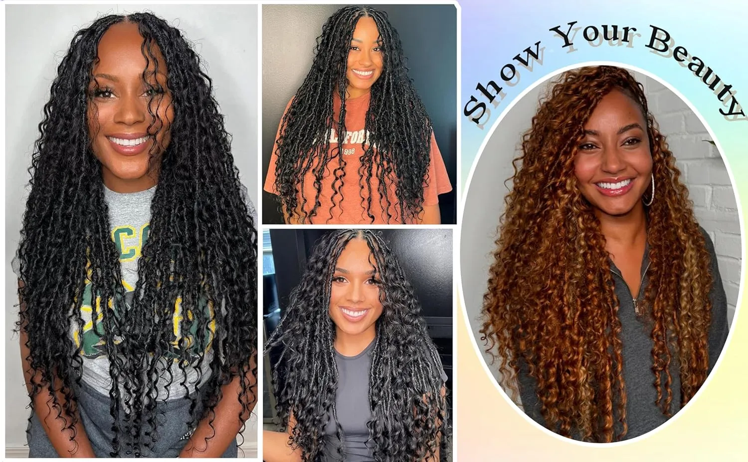 Boho Faux Locs Crochet Hair 30 Inch Goddess Locs 8 Packs Boho Soft Locs Crochet Hair with Curly Ends Pre-looped Long Bohemian River Locs Crochet Hair for Black Women(30Inch, 1B)