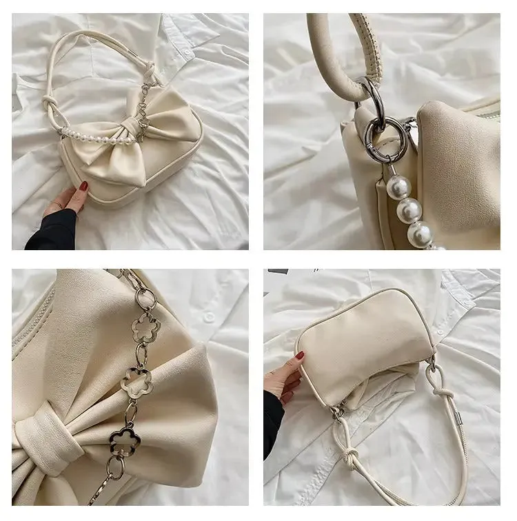 Bow Pearl Chain Shoulder Bags
