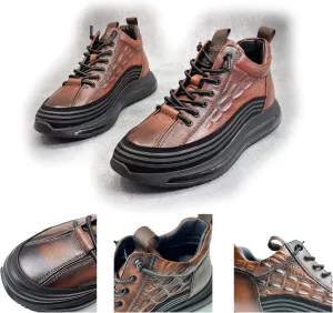 Braised Pork Men's Casual Cowhide Air Cushion Shoes, 2023 New Crocodile Print, Non-Slip Casual Comfortable Shoes,Men's Fashion Sneakers (Brown,40/US 7)