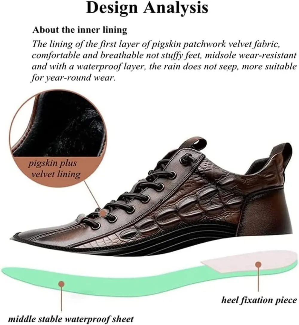 Braised Pork Men's Casual Cowhide Air Cushion Shoes, 2023 New Crocodile Print, Non-Slip Casual Comfortable Shoes,Men's Fashion Sneakers (Brown,40/US 7)