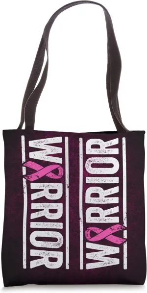Breast Cancer Warrior - Sideways Pink Awareness Ribbon Tote Bag