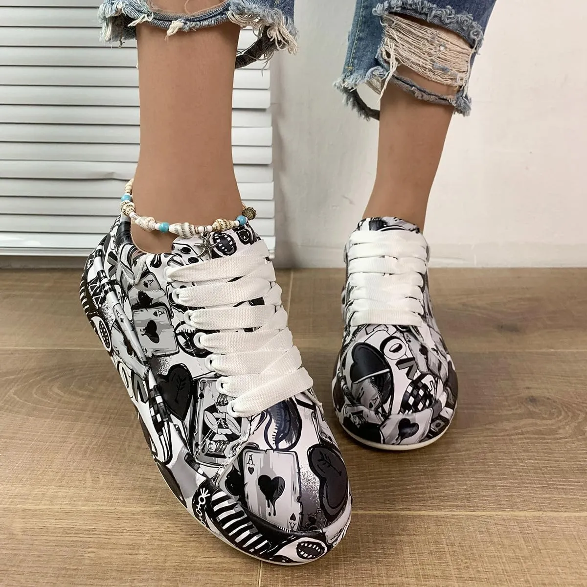 Breathable Low-top Lace-up Graffiti Running Shoes for Men Women - Ideal for Gym, Tennis, Walking, and Fashion