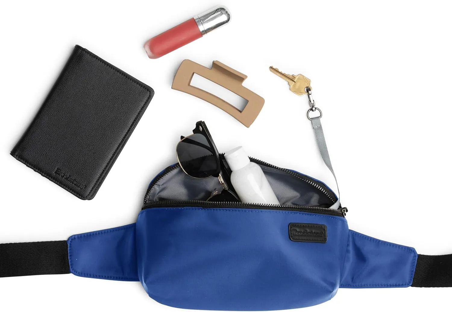 Brookstone Fanny Pack - Multi-Functional Crossbody Bag, Hands-Free Travel Waist Pack Belt Pouch for Men and Women, Navy