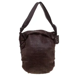 Brown Crocodile Embossed Leather Hobo Bag