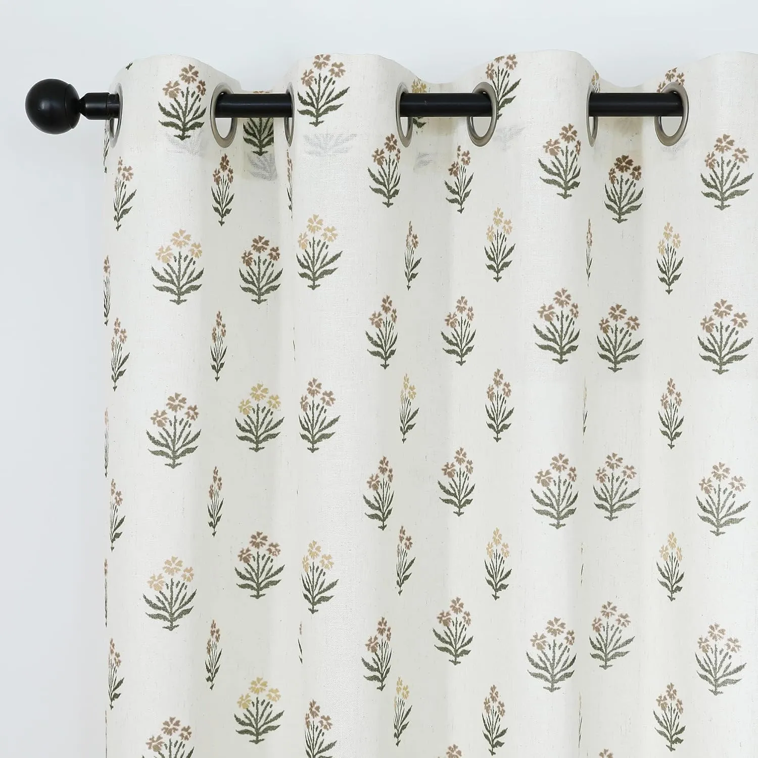 Brown Farmhouse Curtains for Living Room 84 Inches Long,Linen Sheer Green Floral Dining Room Curtains 84 Inch Length 2 Panels Set