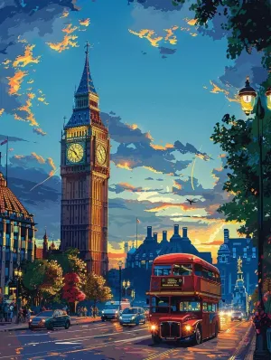 Bus Diamond Painting Big Ben Diamond Art Kits for Adults, DIY 5D Gem Art Painting Kit Square Full Drill Crystal Dots Embroidery Pictures Crafts, Home Wall Decor Gifts, Hobbies for Women 28x38in -6w8