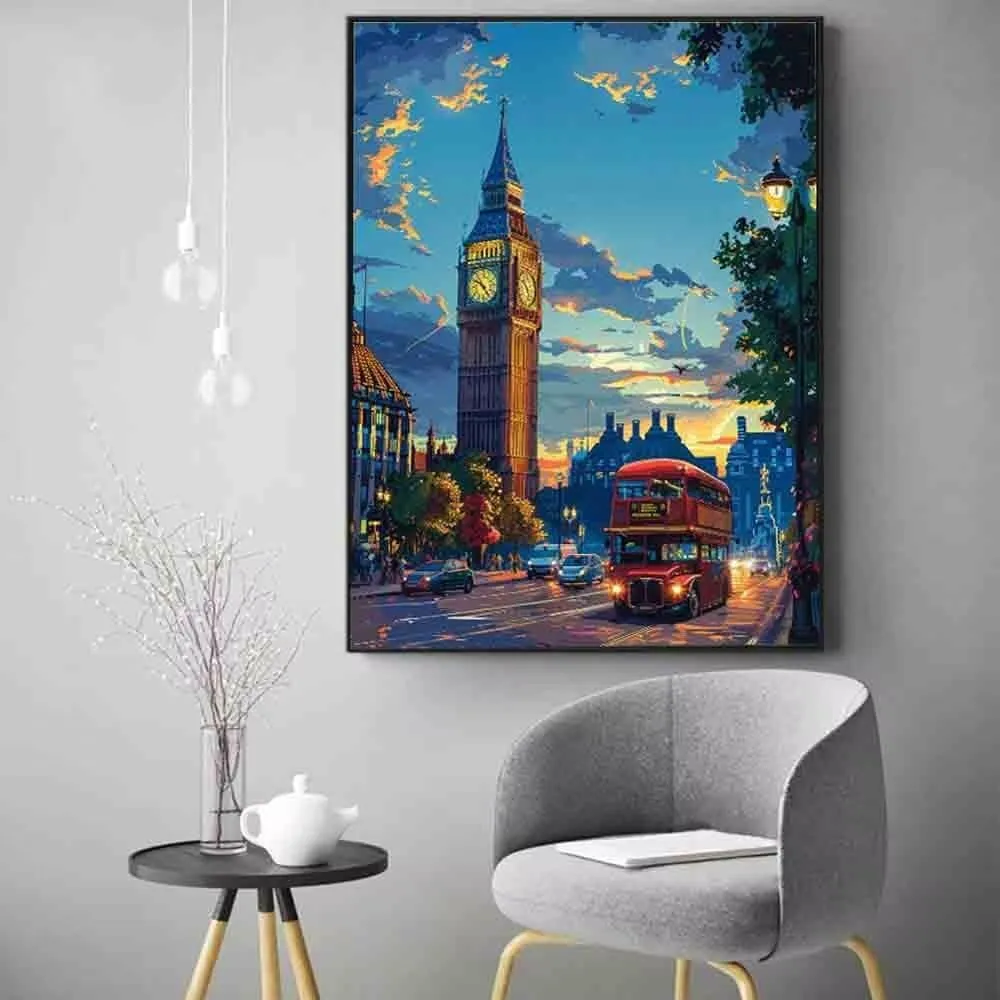 Bus Diamond Painting Big Ben Diamond Art Kits for Adults, DIY 5D Gem Art Painting Kit Square Full Drill Crystal Dots Embroidery Pictures Crafts, Home Wall Decor Gifts, Hobbies for Women 28x38in -6w8