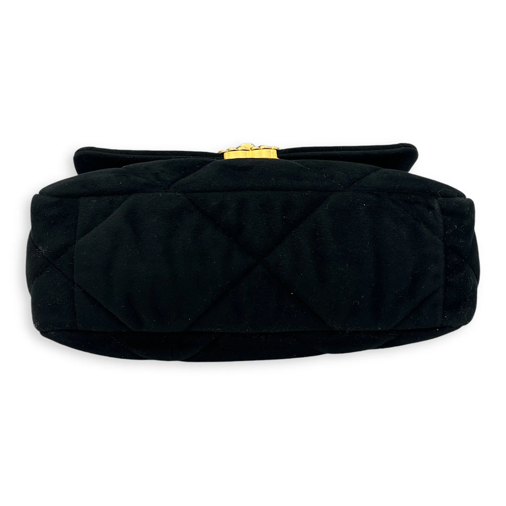 C19 Small Black Shoulder Bag in Velvet, Mixed hardware