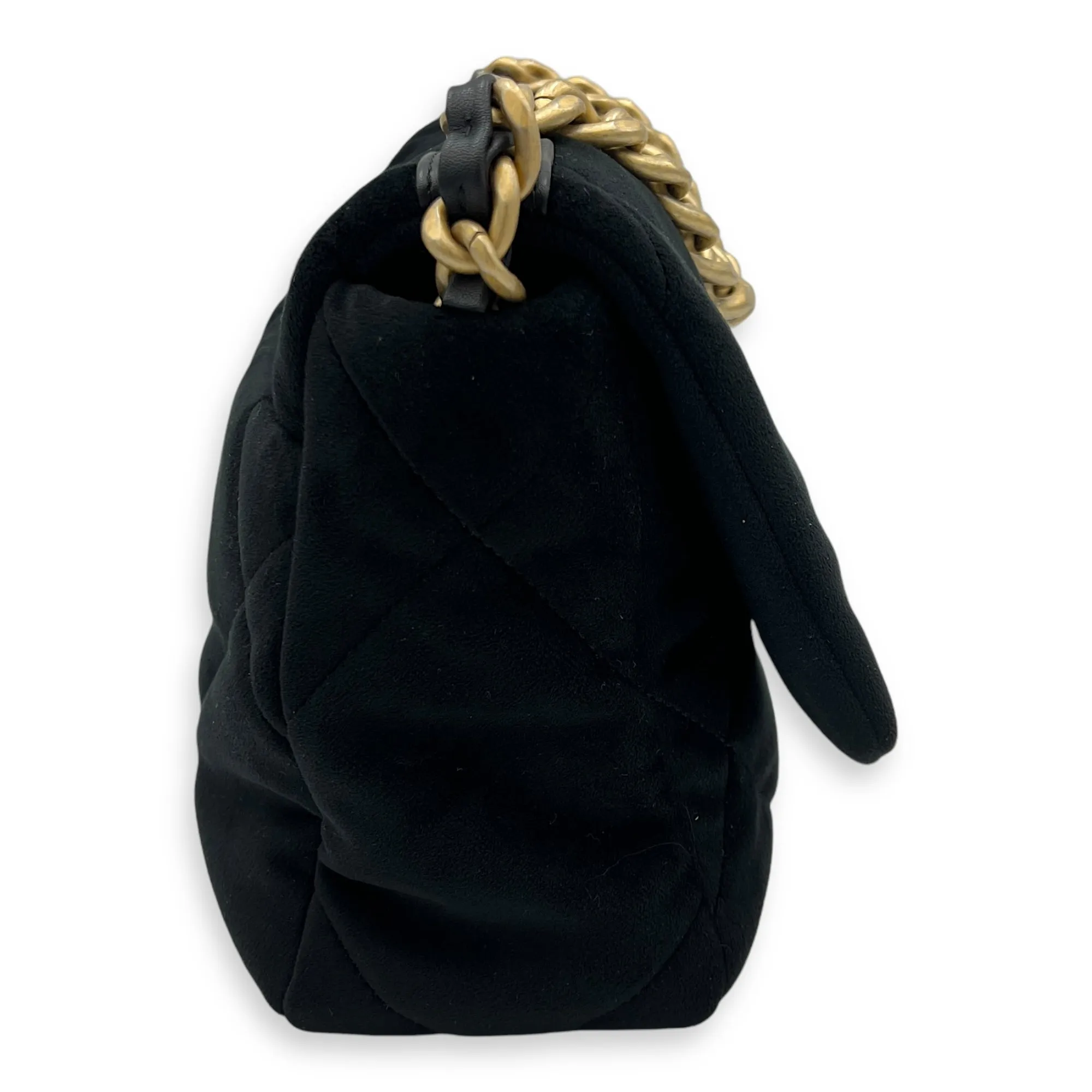 C19 Small Black Shoulder Bag in Velvet, Mixed hardware