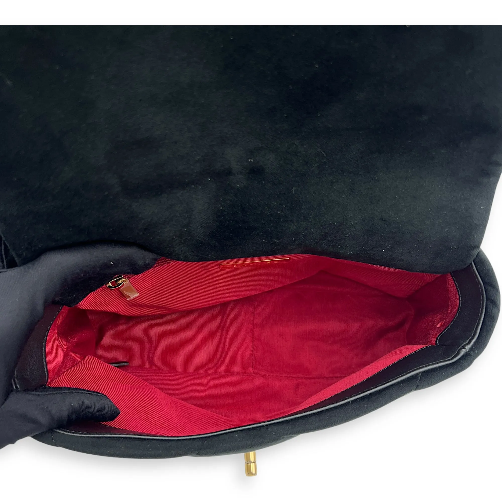C19 Small Black Shoulder Bag in Velvet, Mixed hardware