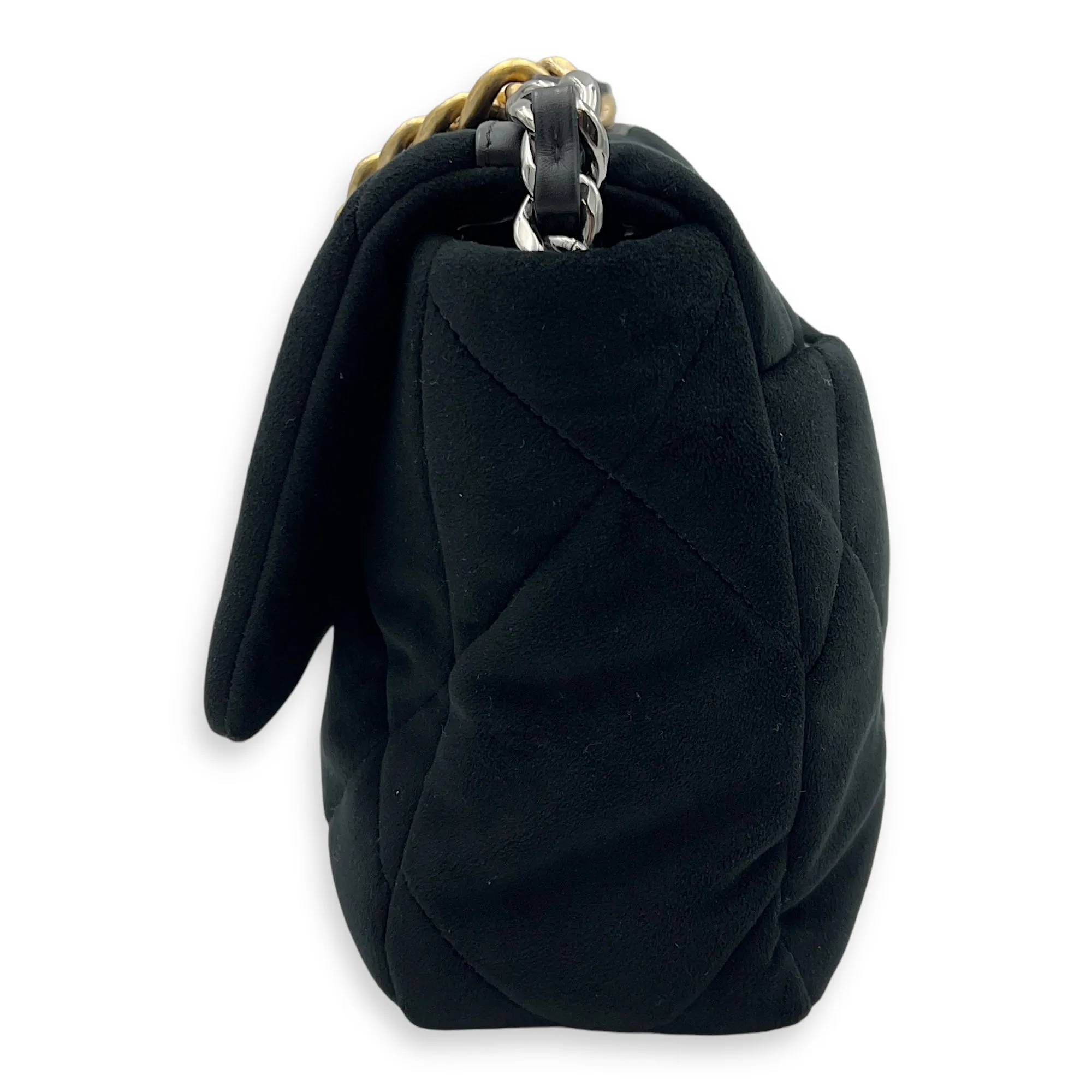 C19 Small Black Shoulder Bag in Velvet, Mixed hardware
