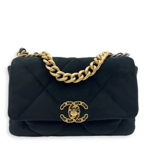 C19 Small Black Shoulder Bag in Velvet, Mixed hardware