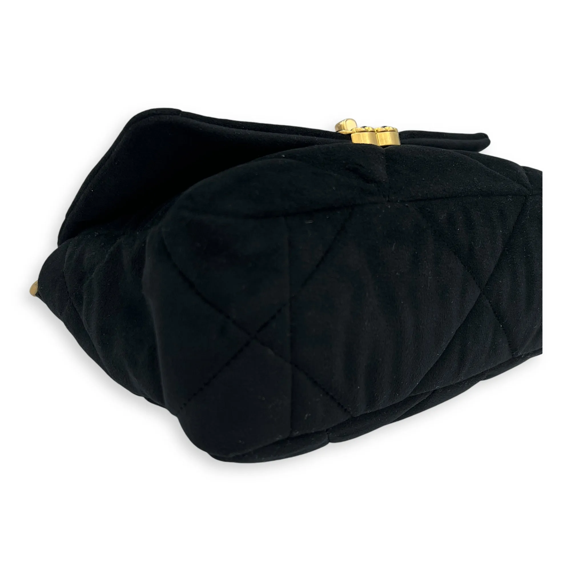 C19 Small Black Shoulder Bag in Velvet, Mixed hardware