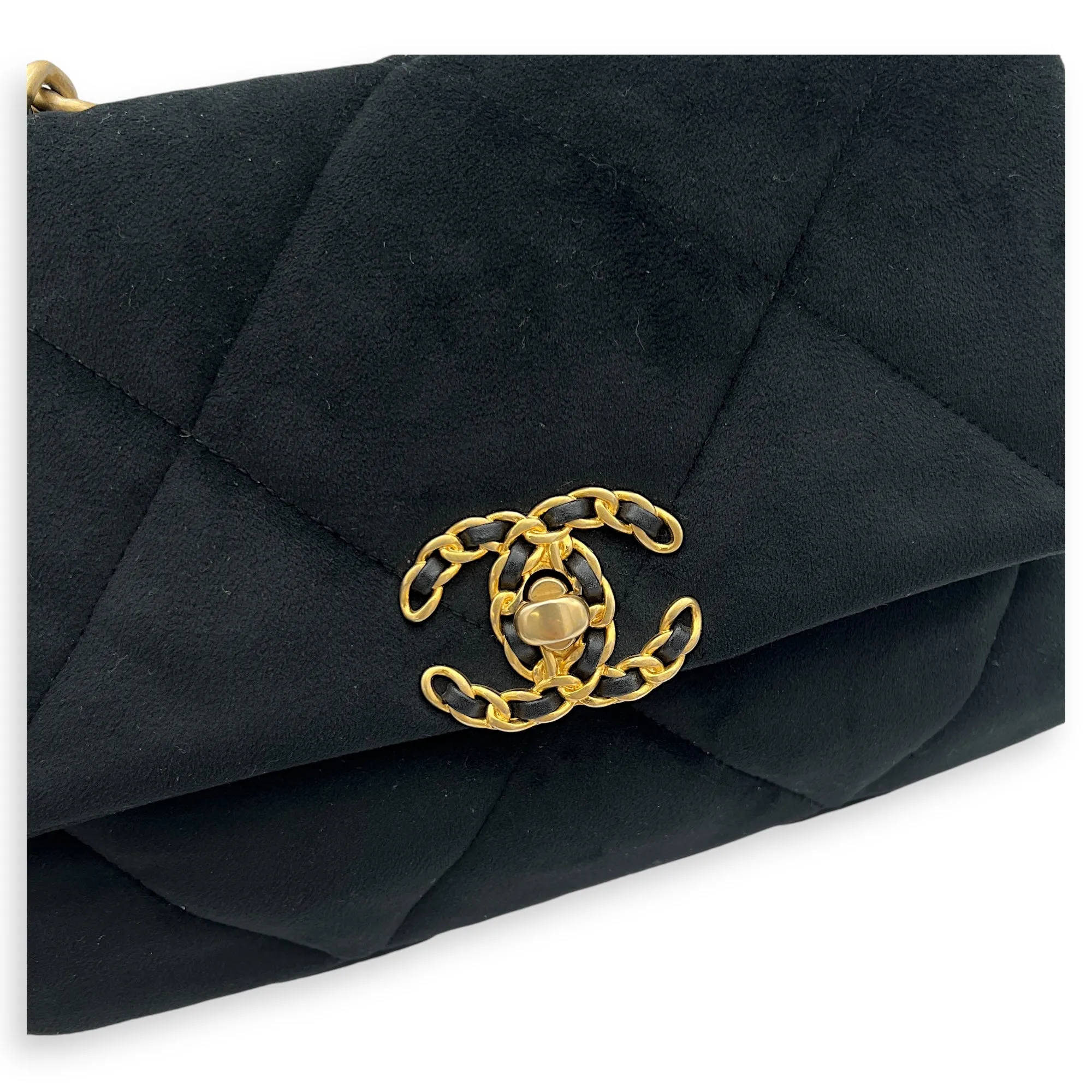 C19 Small Black Shoulder Bag in Velvet, Mixed hardware