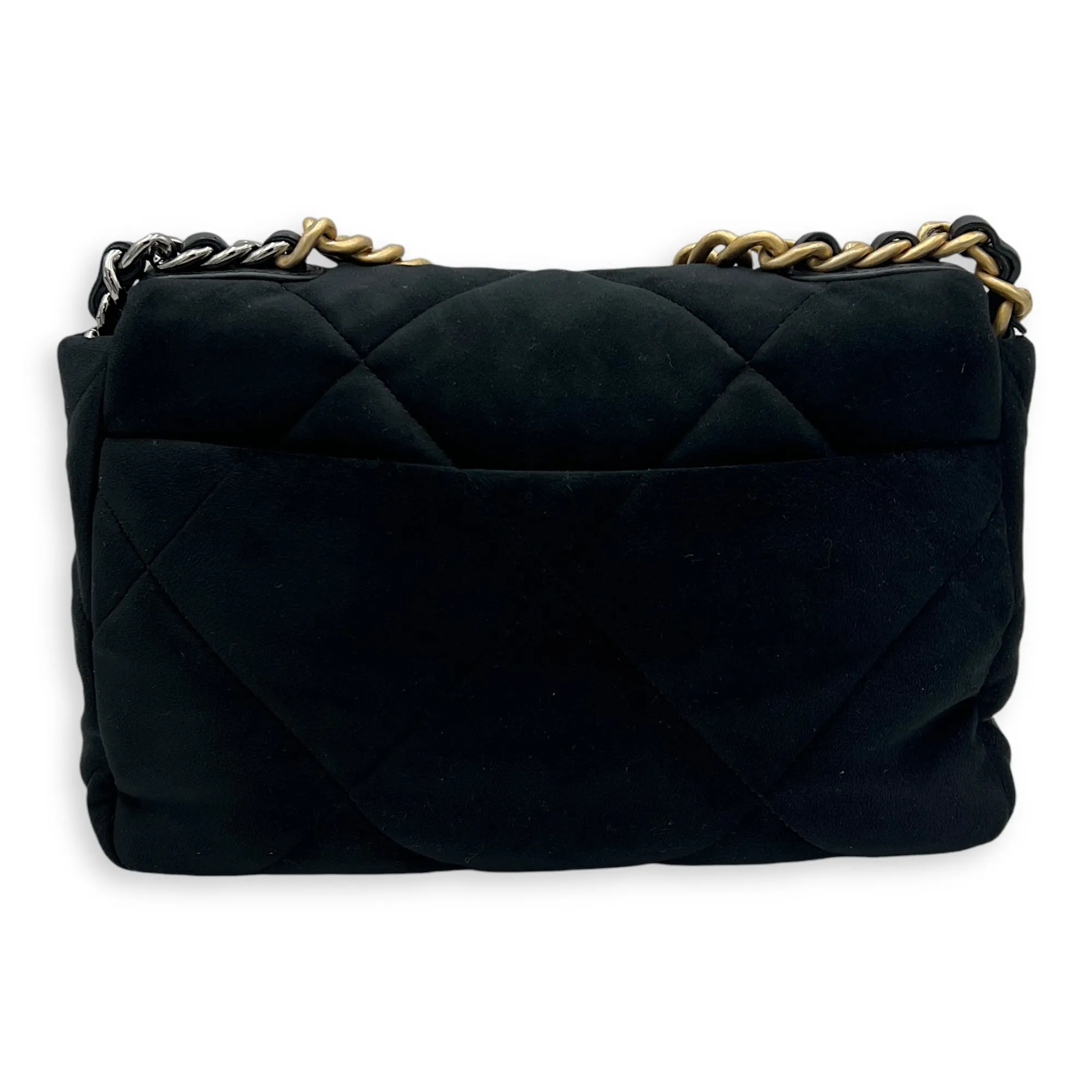 C19 Small Black Shoulder Bag in Velvet, Mixed hardware