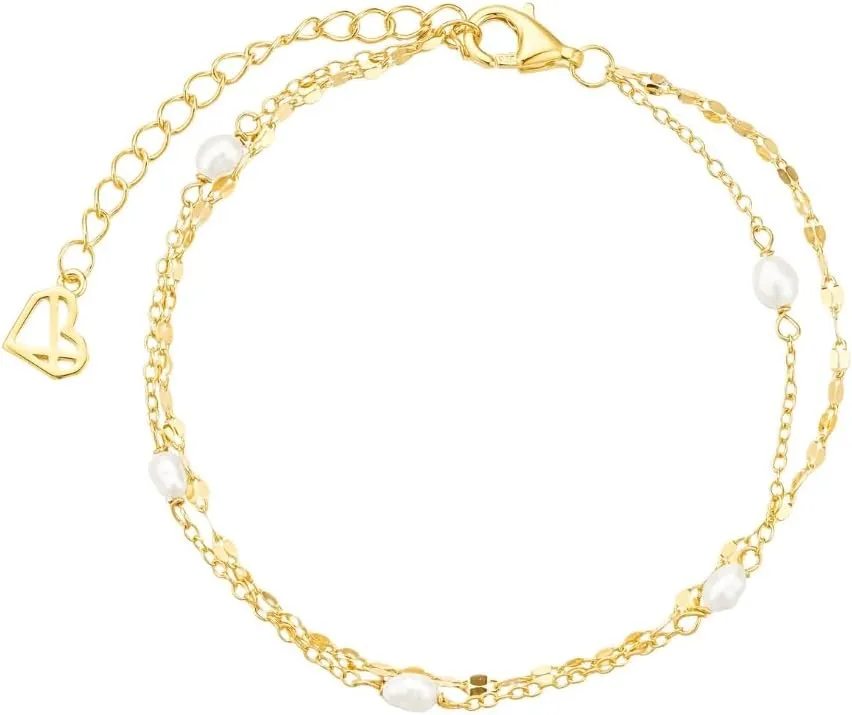 CAITLYNMINIMALIST Dainty 18K Gold Sterling Silver Pearl Bead Adjustable Cable Twist Chain Station Duo Wrap Bracelet Gift for Women